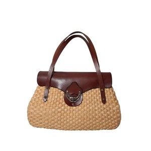 Vintage Burlington Woven Straw Purse Leather  Buckle Turn Lock Handbag